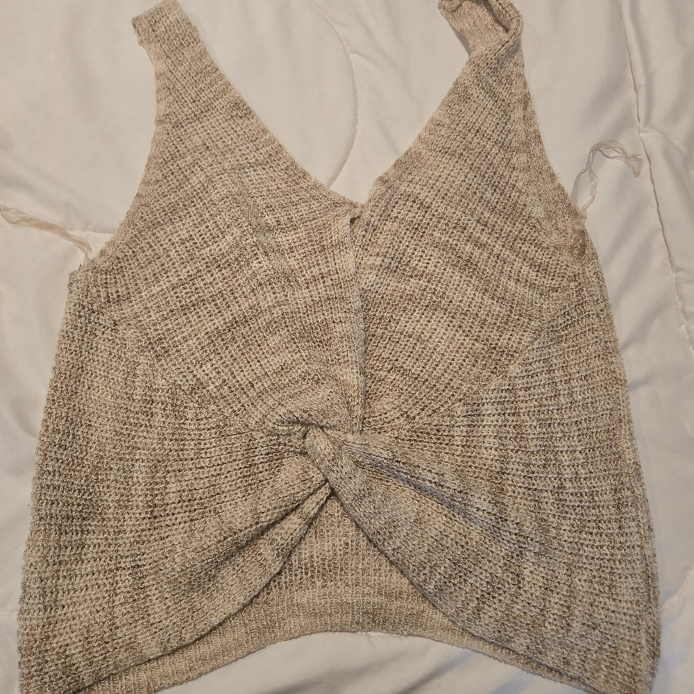 Women's Beige Knit Twist Top